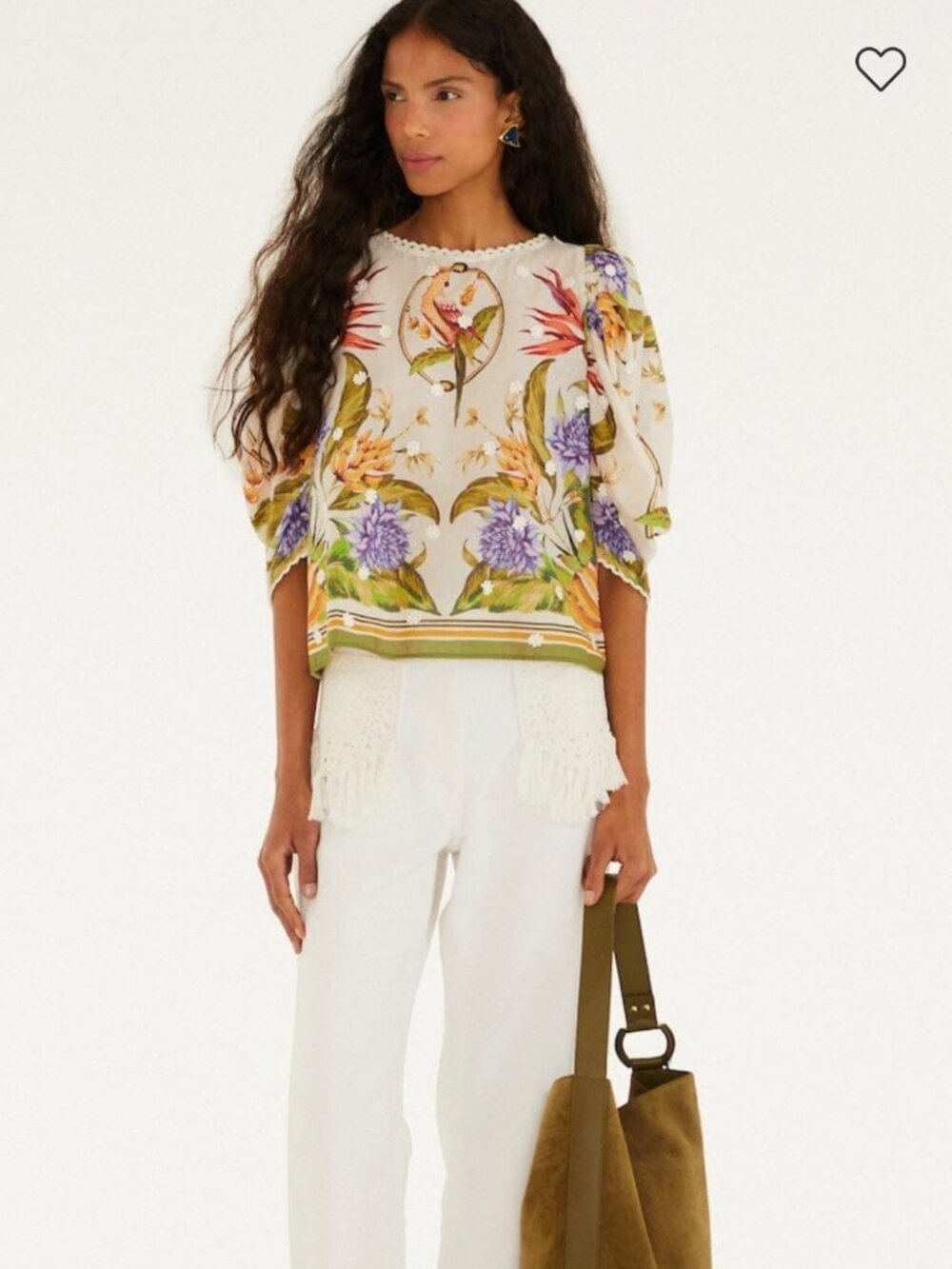 NWT FARM Rio Sand Tropical Scarf Blouse Medium Floral Parrot Puff Sleeves